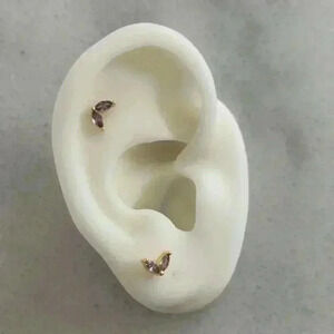 Gold Purple Crystal Leaf Huggie Earrings Brand New